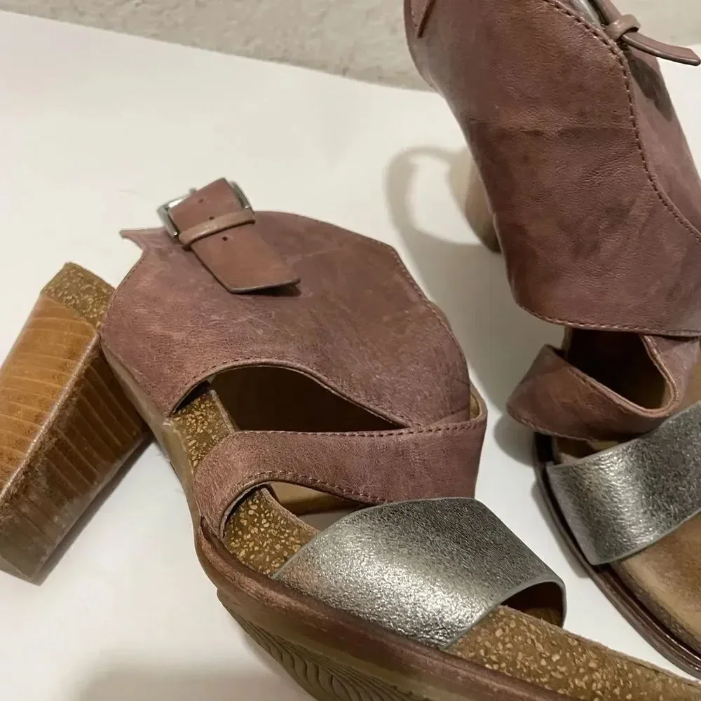 SOFFT Christine Platform Stacked Heel Leather Sandals Beta Gray Anthracite Sz 9
